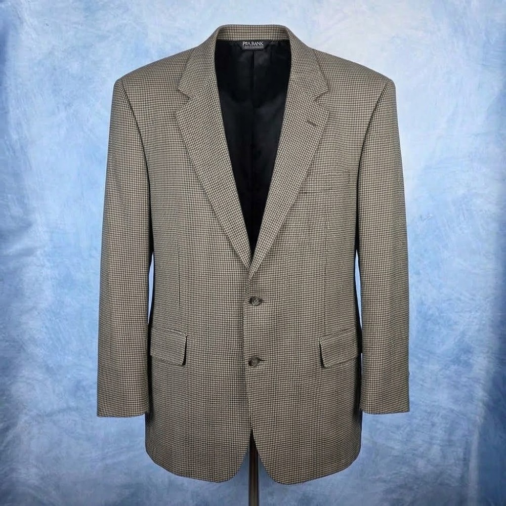 Jos. A. Bank Mens 44L Silk Wool Houndstooth Blazer Sport Coat Brown 2-Button